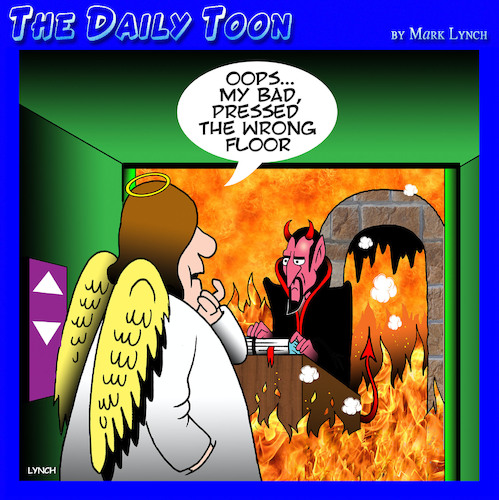 Cartoon: Wrong floor (medium) by toons tagged hell,devil,angels,elevators,hell,devil,angels,elevators