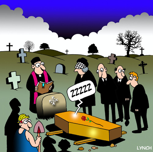 Cartoon: ZZZZZ (medium) by toons tagged funeral,cemetary,priest,sleeping,coffin,mourners