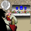 Cartoon: The Last Supper (small) by toons tagged the,last,supper,doggy,bags,restaurants,separate,checks,wine,waiter