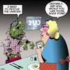 Cartoon: Zombie breakfast (small) by toons tagged zombie,eggs,cafe,breakfast,waitress