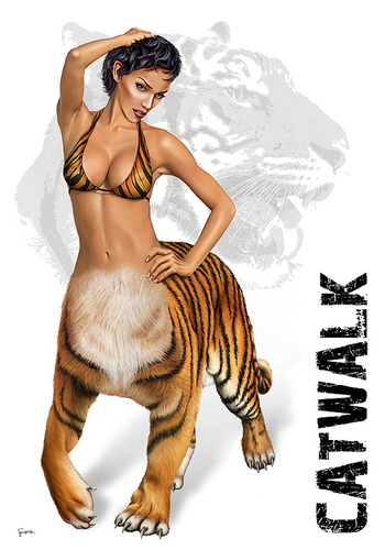 Cartoon: Catwalk (medium) by toonsucker tagged catwalk,model,wild,cat,katze,tiger,mode,fashion,trend,mutation,tier,girl,show,sexy