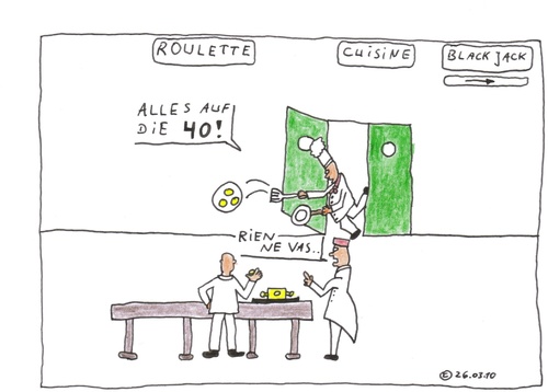 Cartoon: Alles auf die 40 (medium) by Müller tagged glücksspiel,spiegelei,roulett,koch