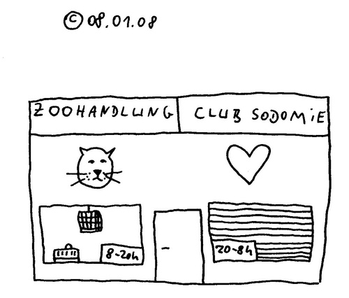 Cartoon: Club Sodomie (medium) by Müller tagged tiere,öffnungszeiten,tierliebe,tierqäler