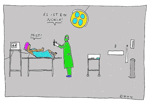 Cartoon: Es ist ein NOKIA (medium) by Müller tagged geburt,nokia,mist,birth,fuck,handy,mobilephone