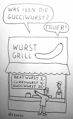 Cartoon: GUCCIWURST (medium) by Müller tagged gucci,bratwurst,currywurst,wurst,teuer,grill