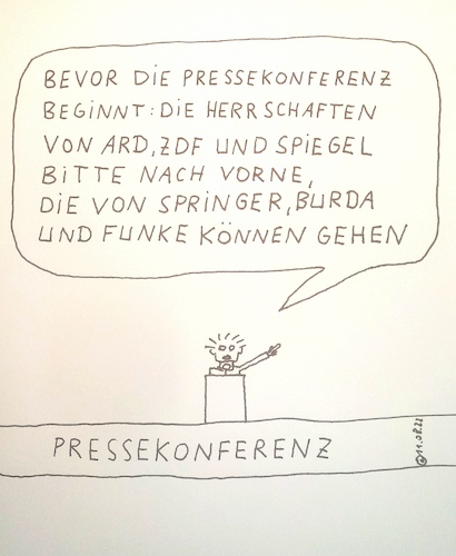 Cartoon: Pressekonferenz (medium) by Müller tagged presse,ard,zdf,spiegel,springer,burda,funke