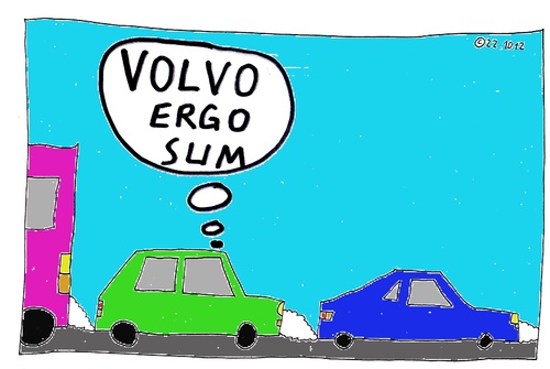 Cartoon: Volvo Ergo Sum (medium) by Müller tagged volvoergosum,auto,stau,verkehr,autobahn