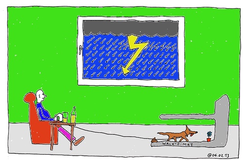 Cartoon: WALK-O-MAT (medium) by Müller tagged walkomat,gassi,hund,dog,wetter,weather,regen,rain