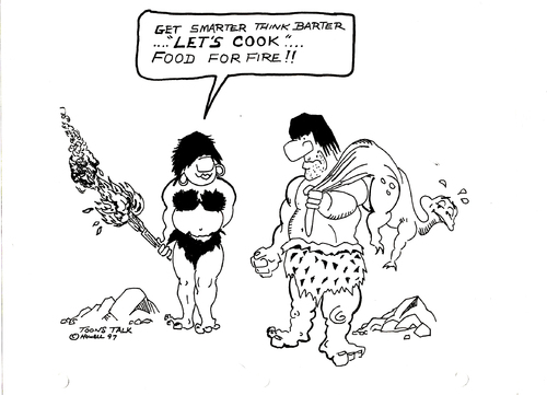Cartoon: PREHISTORIC FREETRADE (medium) by Toonstalk tagged cavewoman,caveman,trade,barter,prehistoric
