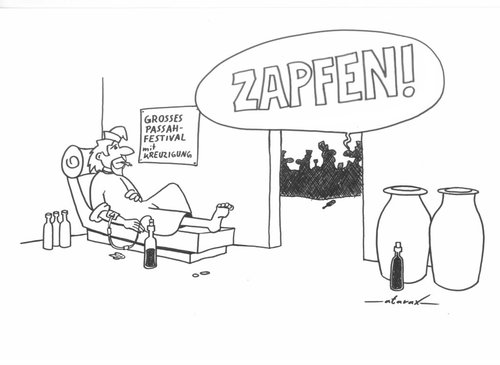 Cartoon: Zapfen (medium) by tiefenbewohner tagged ostern,jesus,feier,fete,abendmahl,wein,blutspende,feiertage,religion,saison,season