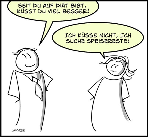 Cartoon: Besser küsssen bei Diät (medium) by CartoonGrafik_com tagged hunger,speisereste,frau,mann,küssen,abnehmen,diät