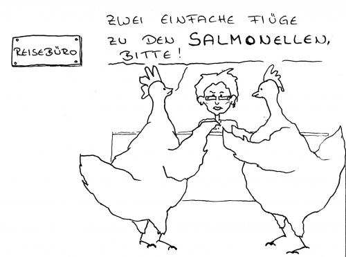 Cartoon: salmonellen (medium) by claudiator tagged hühner,reisebüro,salmonellen,urlaub,flug