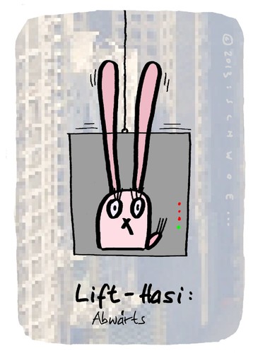 Cartoon: Hasi 98 (medium) by schwoe tagged hasi,hase,lift,aufzug,schnelligkeit,übelkeit
