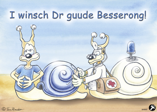 Cartoon: Alfonso - guude Besserong (medium) by TOSKIO-SCHWAEBISCH tagged toskio,vtms,cartoon,tex,pander,alfonso,schnecke,gute,besserung,erste,hilfe,arzt,genesungswünsche,besserungswünsche,schwäbisches,schwaebisches,schwääbischs,guude,besserong