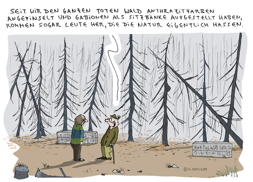 Cartoon: Anthrazit (medium) by H Mercker tagged waldsterben,wald,bäume,anthrazit,geschmack,totholz,farbe,blaugrau,gabionen,gittersteine,waldsterben,wald,bäume,anthrazit,geschmack,totholz,farbe,blaugrau,gabionen,gittersteine