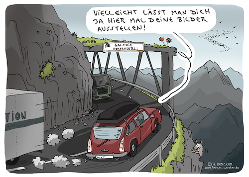 Cartoon: Ausstellen (medium) by H Mercker tagged schweiz,galerie,cartoon,tunnel,ehepaar,zeichner,frage