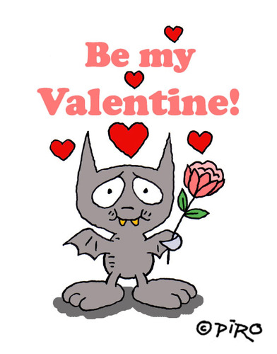 Cartoon: Be my Valentine (medium) by piro tagged love,valentine,bat,flower