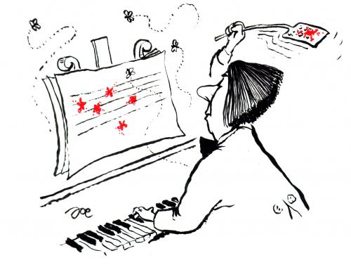 Cartoon: componist (medium) by bekesijoe tagged cartoon,,komponist,komposition,stück,musik,klassik,fliege,fliegenklatsche,zufall,improvisation,schreiben,kreativität