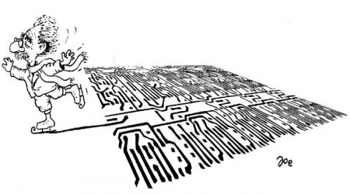 Cartoon: no (medium) by bekesijoe tagged cartoon,,albert einstein,nanotechnologie,schlittschulaufen,eislauf,digitalzeitalter,computer,rechner,physik,mikrotechnik
