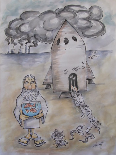 Cartoon: Noahs ark (medium) by necmi oguzer tagged natur,ark,noah,nuklear,energy