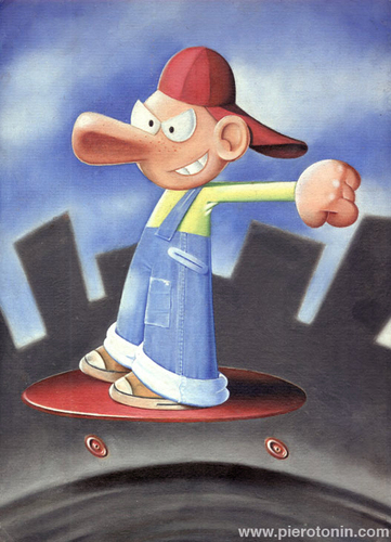 Cartoon: Gionnipeste (medium) by Piero Tonin tagged piero,tonin,gionnipeste,painting,oil,on,canvas,skateboard,kid,kids