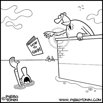 Cartoon: The rescuer (medium) by Piero Tonin tagged swimming,swim,book,books,manual,manuals,rescue,rescuer,rescuers,see,ocean,drown,drowning