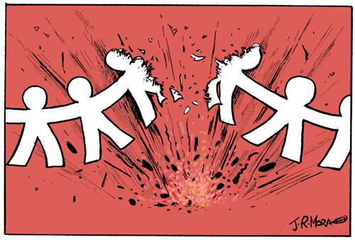 Cartoon: Israel bombardea Palestina (medium) by jrmora tagged israel,palestina,gaza,bombardeo