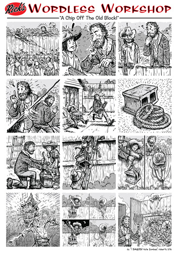 Cartoon: Ricks Wordless Workshop (medium) by monsterzero tagged humor,zombies,walking,dead,rick,carl,cartoon,comic,funny