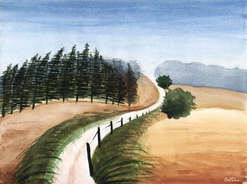 Cartoon: Watercolour Landscape Study 5 (medium) by BenHeine tagged watercolour,landscape,study,ben,heine,painting,peinture,colors,aquarelle,pinetrees,sapins,watercolor,soft,doux,pastel,blend,mix,nature,wild,hues,tones,sauvage,countryside,campagne,travel,voyage,freedom,liberte,path,chemin,vanishing,point,atmosphere