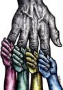 Cartoon: Solidarity (small) by BenHeine tagged solidarity help roots colours origins hand love hatred benetton skin peau couleurs colors united together hold tenir amour peace world ensemble fingers main tomorrow palm blue yellow red green hopes origin roots always child enfant future progeny ofspring