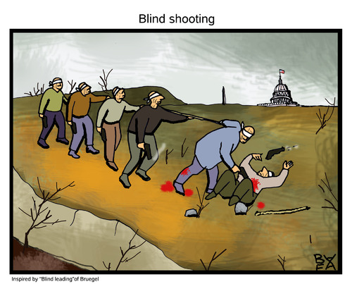 Cartoon: Blind shooting (medium) by Farhad Foroutanian tagged terror,usa,wapon,shooting,gun,politic,blindness,kill