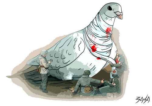 Cartoon: First aid (medium) by bacsa tagged dove,of,peace