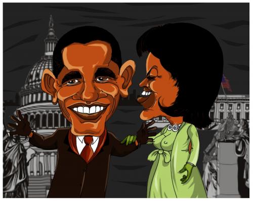 Cartoon: Michelle and Obama (medium) by bacsa tagged michelle,and,obama