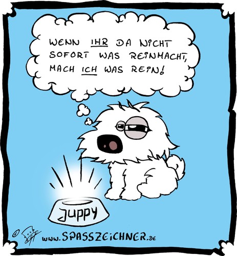 Cartoon: Der süße hungrige Juppy! (medium) by Clemens tagged hund,futter,hunger,süß,frech,malteser,hunderasse