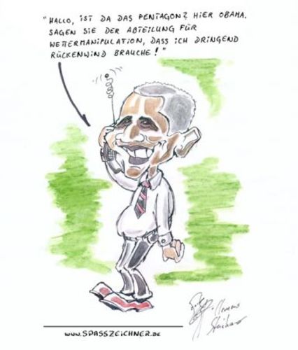 Cartoon: Rückenwind für Obama (medium) by Clemens tagged cartoons,pentagon,usa,präsident,geoengineering,tailwind,momentum,vital,obama,karikaturen,wettermanipulation