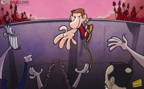 Cartoon: Barcelona turn to Messi (medium) by omomani tagged ac,milan,barcelona,champions,league,iniesta,messi,pique,puyol