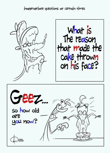 Cartoon: Birthday question (medium) by omomani tagged birthday,cake,candle,goofy,question