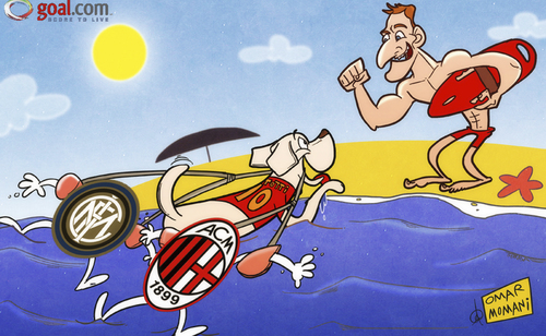 Cartoon: Can Tottis dog save Serie A? (medium) by omomani tagged ac,milan,inter,labrador,roma,serie,totti