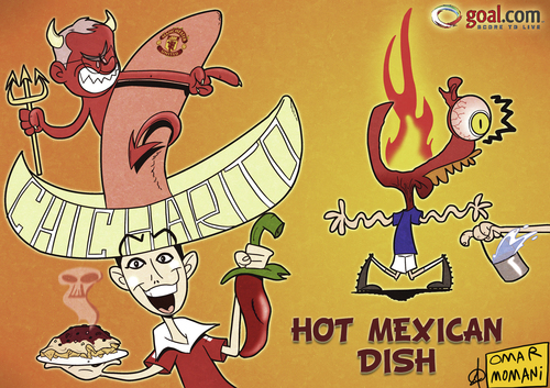 Cartoon: Chicharito dish (medium) by omomani tagged javier,hernandez,balcazar,chicharito,ferguson,manchester,united,everton,devil,premier,league,football,mexico,england,scotland