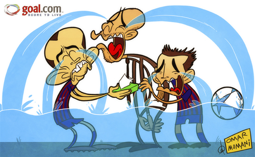 Cartoon: Cry me a river! (medium) by omomani tagged ac,milan,barcelona,champions,league,guardiola,javier,mascherano,la,liga,spain,xavi