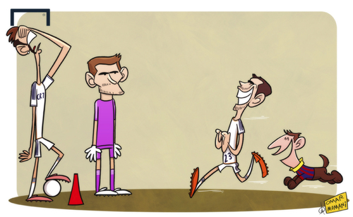 Cartoon: Isco in the doghouse (medium) by omomani tagged barcelona,casillas,cristiano,ronaldo,isco,messi,real,madrid