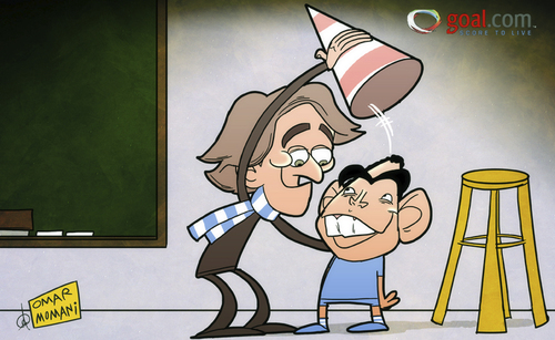 Cartoon: Look who is smiling now (medium) by omomani tagged england,manchester,city,mancini,premier,league,tevez