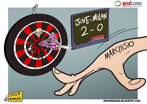 Cartoon: Marchisio and darts playing (medium) by omomani tagged abbiati,ac,milan,italy,juventus,marchisio,serie