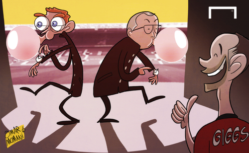 Cartoon: Mirror image Moyes is Fergie 2.0 (medium) by omomani tagged ferguson,manchester,united,moyes,ryan,giggs