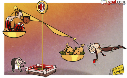Cartoon: Money talks as Zlatan n Thiago (medium) by omomani tagged ac,milan,berlusconi,galliani,ibrahimovic,san,siro,thiago,silva