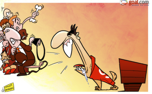 Cartoon: Suarez in the doghouse (medium) by omomani tagged brendan,rodgers,liverpool,steven,gerrard,suarez