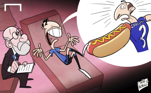 Cartoon: Suarez sees a psychiatrist (medium) by omomani tagged giorgio,chiellini,italy,sigmund,freud,suarez,uruguay,world,cup,2014