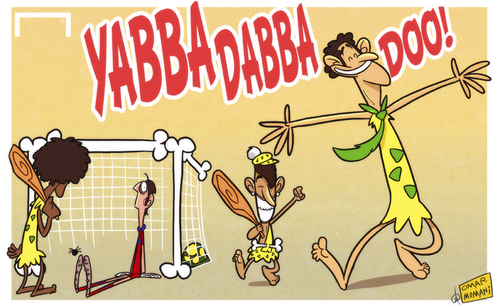 Cartoon: Yabba dabba doo Fred sees Brazil (medium) by omomani tagged brazil,buffon,confederations,cup,dante,fred,italy,neymar,the,flinestones