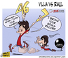 Cartoon: Villa vs Raul (small) by omomani tagged raul gonzales david villa spain 46 number real madrid barcelona del bosque aragones