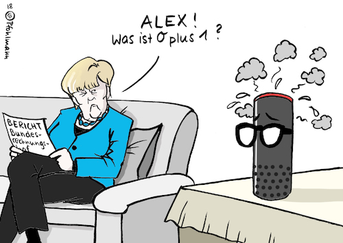 Cartoon: Alex rechnet (medium) by Pfohlmann tagged karikatur,cartoon,color,farbe,2018,deutschland,alexa,alex,dobrindt,bundesrechnungshof,bericht,verschluss,rechnet,rechnungshof,ministerium,fehler,sprachassistent,merkel,bundeskanzlerin,rechnung,rechnen,steuern,steuerverschwendung,digitalisierung,breitbandausbau,karikatur,cartoon,color,farbe,2018,deutschland,alexa,alex,dobrindt,bundesrechnungshof,bericht,verschluss,rechnet,rechnungshof,ministerium,fehler,sprachassistent,merkel,bundeskanzlerin,rechnung,rechnen,steuern,steuerverschwendung,digitalisierung,breitbandausbau